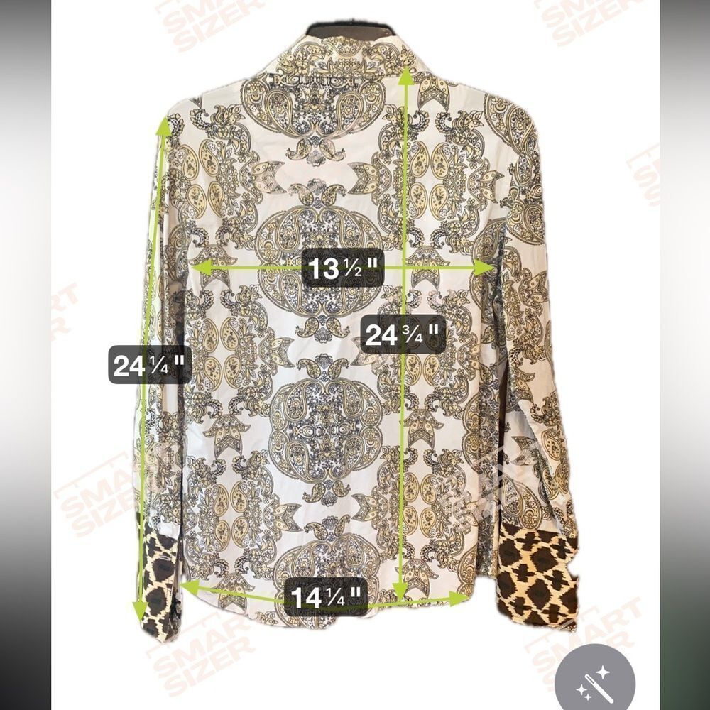Tizzie Sz S Beige Brown Paisley Animal Print Flip Cuff Button Down Collar Shirt - Picture 5 of 7